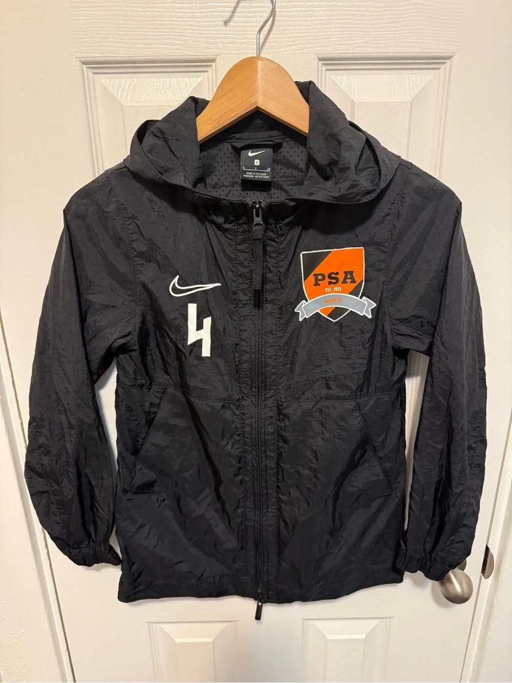 Youth S Nike Academy 19 PSA SDFC Soccer Hooded Rain Jacket Black